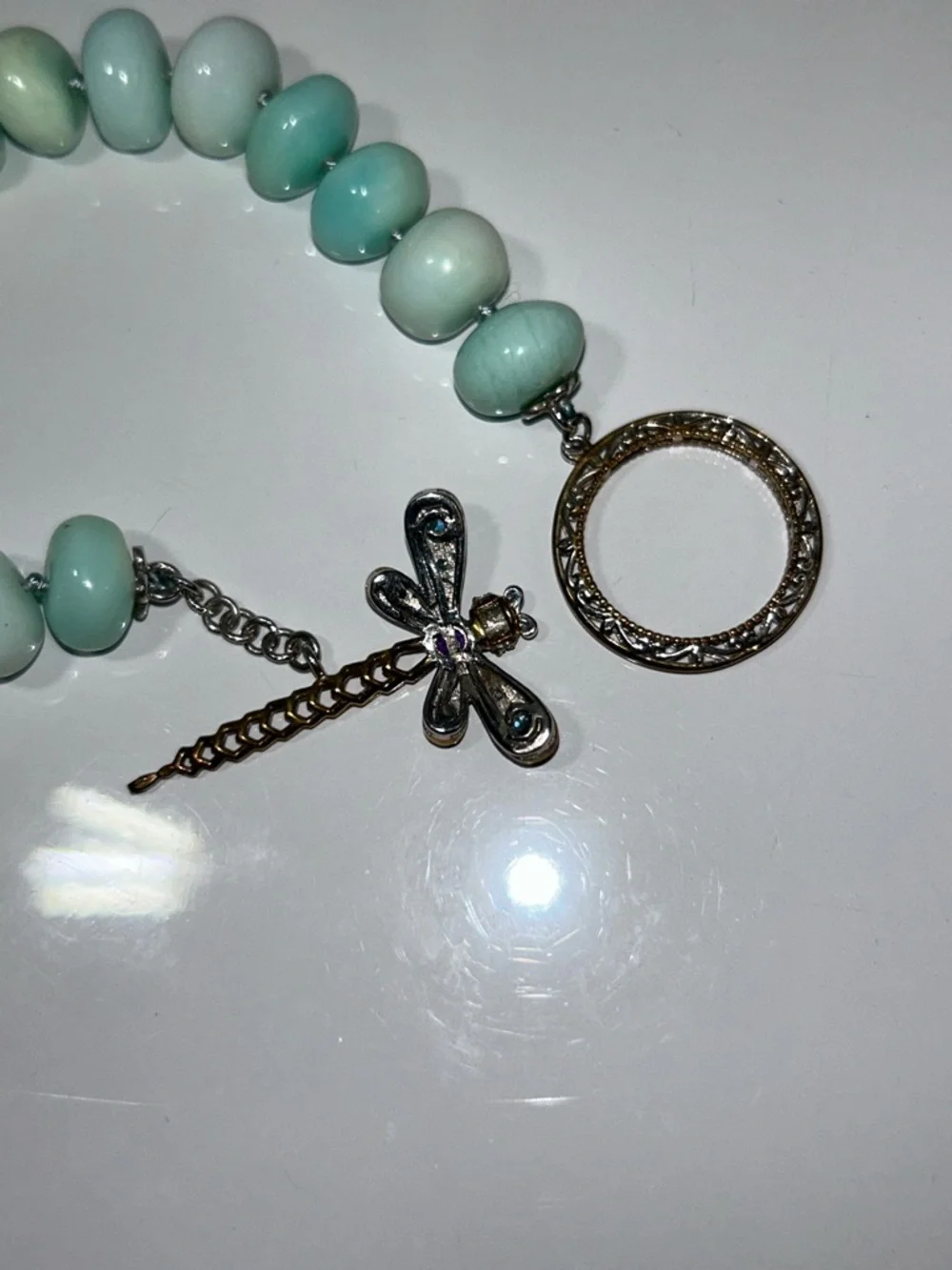 NWOT Gems En Vogue Palladium 18k Accents Gemstone Dragon Fly Toggle Bracelet